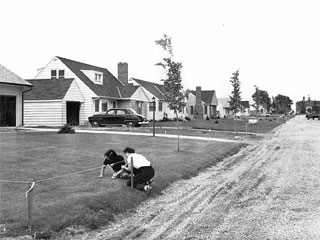 Street in Roseville showing new housing development, near Hamline on Belmount, 1952. Loc. no. MR2.9 RS2 p2