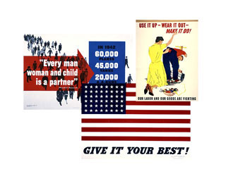 War posters reflect the lessons learned by Minnesota's Greatest Generation. Loc. nos. E448.19 b38; E448.19 b16; E448.14 b9