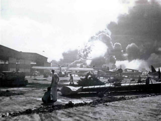 Aircraft damage at Pearl Harbor, Hawaii from Japanese attack.