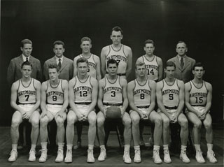 Charles M. Pearson (center), Captain of the Dartmouth College basketball team, 1942.