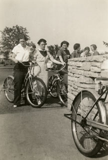 Photo: Marian Maxson and sewing club friends on a bicycle ride, ca. late-1930s.