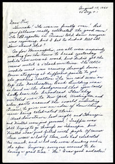 V-J Day letter written by Arlett Bredeson to Orville Mickelson, August 15, 1945.