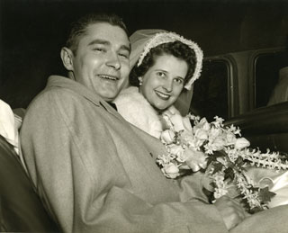 Photo: Bill and Marj Cameron, leaving the church for their wedding reception, March 19, 1952.