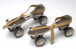 Clamp-on rollerskates, ca. 1930s.