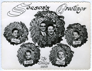 The Cousins Family's 1958 Christmas Card pictured Tom and Rose Marie and their four boys.