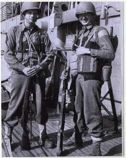 Donald S. Frederick (left) with Ted Rensink, 1st Ranger Battalion, enroute to North Africa, 1942.