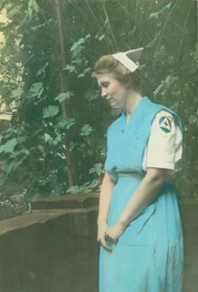 Photo: Emily Day, wearing her social worker's uniform, ca. 1940s.