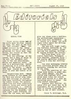 Editorial from Pine Knots, CCC Co. 708, Camp Rabideau, August 27, 1937.