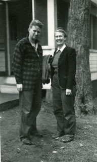 Photo: Whittier and Emily Day, at Camp Kitchi Kahniss on Lake Mille Lacs, Aitkin County, ca. 1945.