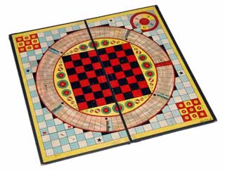 Reversible board games, including checkers, 1920s.