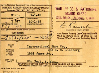 Document: Gasoline ration card and stamps.