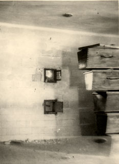 The gas chamber at Dachau Concentration Camp, 1945.