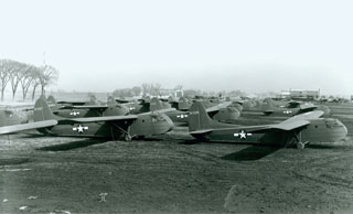 Photo: Minnesota-made CG-4A gliders ready for service lined up at Wold-Chamberlain Field in Minneapolis.