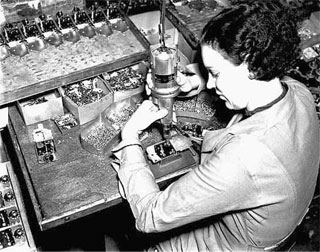 Photo: Woman working at the Honeywell plant, Minneapolis, ca. 1945.