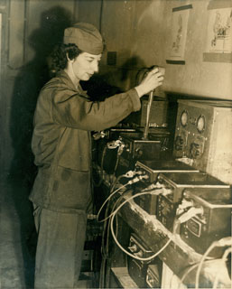 Ferne Chambers Krans, operating machinery while in the U.S. Marine Corps, ca. 1943.