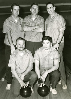 Photo: Tom Cousins (standing, right) with his bowling team, about 1969.