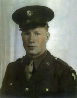 Pfc. Ray Nagell in dress uniform, with 101st Airborne patch on his left sleeve.