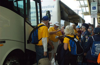 Photo: Honor Flight veterans enjoyed comfortable buses for their tour of Washington, DC.