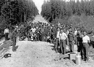 Civilian Conservation Corps workers building road near Roosevelt, 1933. 