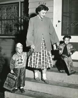 Photo: Rose Marie taking Danny and Ricky trick or treating from house at 6108 Vincent Ave. South, Mpls., Halloween 1956.