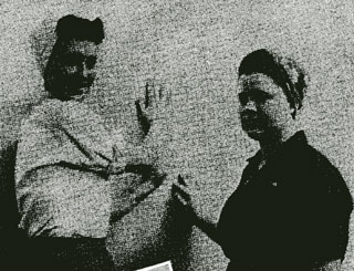 Martha Kufner (left), and Shirley Magnussen at work on a glider at Northwest Aeronautical, 1944.