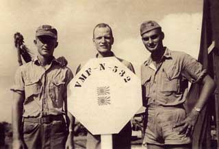 Edward Sovik (center), Gilbert Islands, South Pacific, 1944.