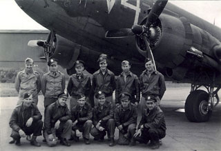 303rd Squadron, 442nd Troop Carrier Command, 1945. Lt. Robert Carr is fourth from right in the front row.