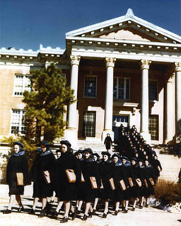 Photo: WAVES marching at the Naval Training Center, Stillwater, OK, 1943.