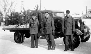 Photo: Edmond Sworsky (center) while in the Civilian Conservation Corps (CCC), ca. 1938-39.