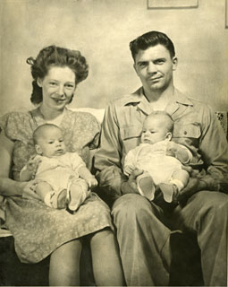 Selina (Lee) and Edmund Sworsky with their twin boys, Tony and Terry, 1947.