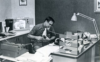 Photo: Tom Cousins in his office at WCCO-TV, about 1965.