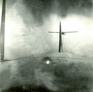 Invasion of Southern France: view of CG-4A gliders from a C-47, 1944.