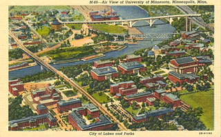 Air view of University of Minnesota, Minneapolis, 1945.