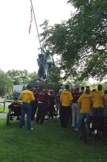 Photo: The Honor Flight group gathered to learn about the USMC Iwo Jima Memorial.