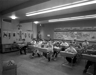 Valley View Elementary School students in classroom, Bloomington, 1955.